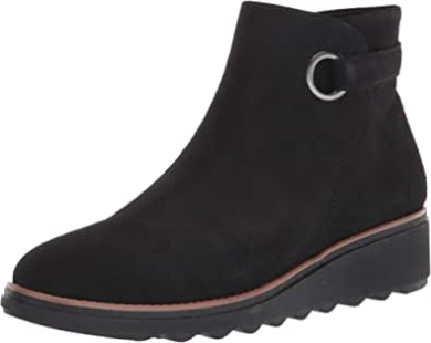 Sharon Spring Ankle Boot Für Damen, Clarks, Schwarzes Wildleder Mit Dunkelbraunem Rahmen