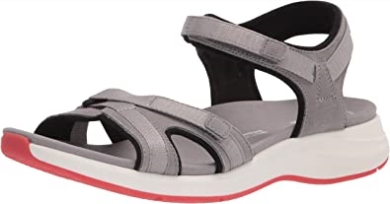 Solan Drift Flache Damensandale Clarks Grau Wildleder