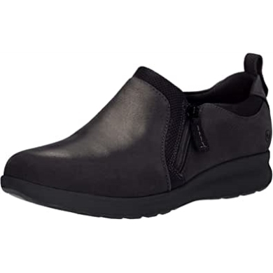 Damen-sneaker Von Un Adorn Mit Reißverschluss, Clarks, Schwarze Leder-wildleder-kombination