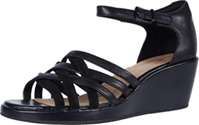 Un Plaza Go Keilsandale Für Damen Clarks Schwarz Leder Wildleder Kombi