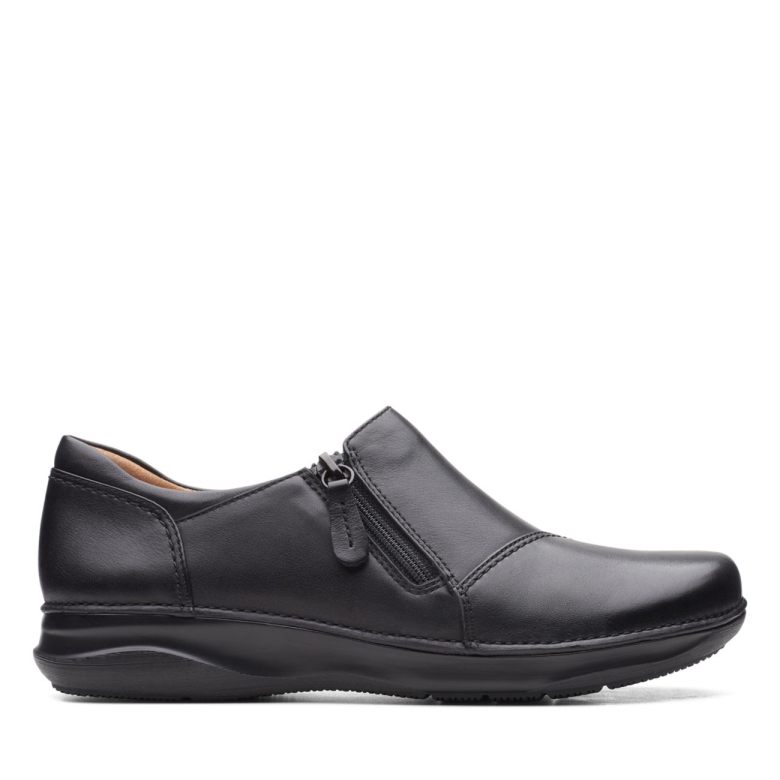Appley Zip Schwarzes Leder Schwarzes Leder Clarks