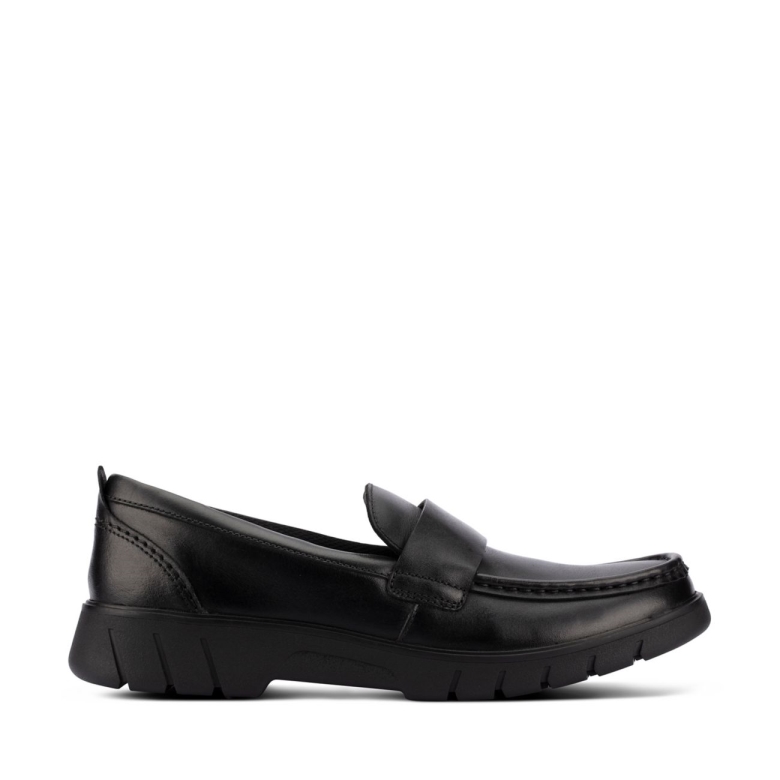 Schwarzes Leder Clarks Branch Slip Jugend Schwarzes Leder