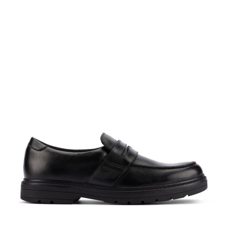 Schwarzes Leder Clarks Loxham Craft Jugend Schwarzes Leder