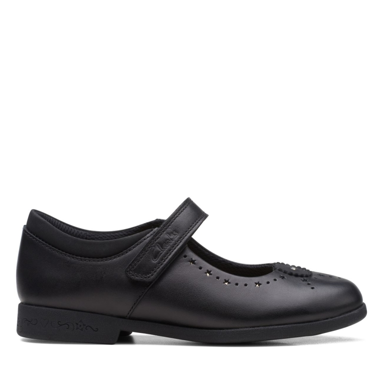 Schwarzes Leder Clarks Magic Step Bar Kid Schwarzes Leder