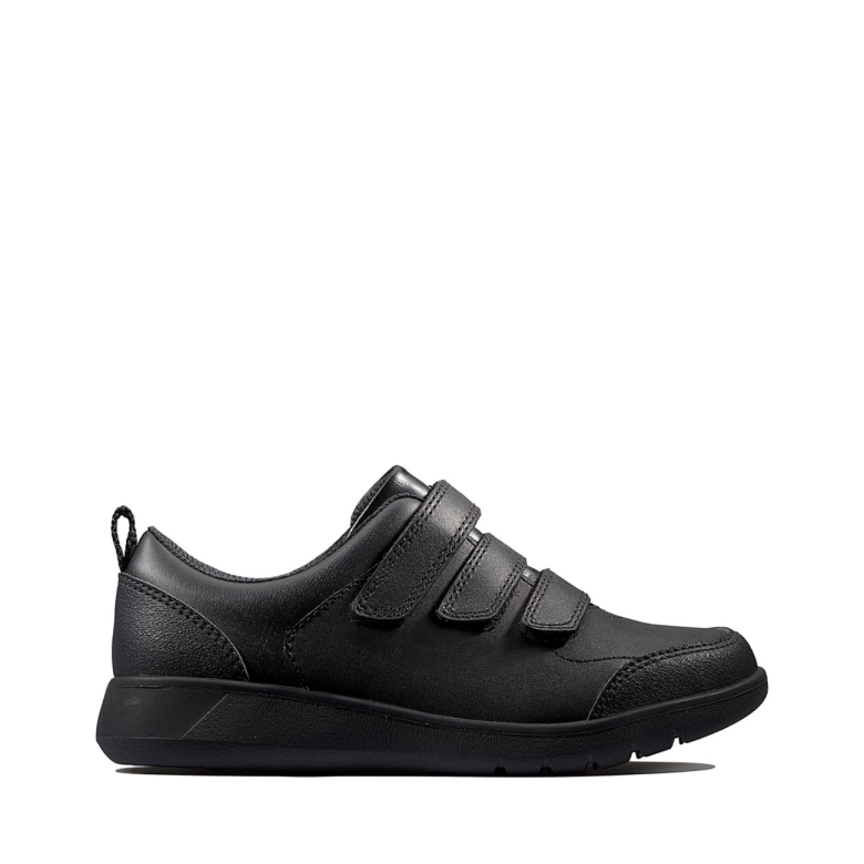 Schwarzes Leder Clarks Scape Sky Kid Schwarzes Leder