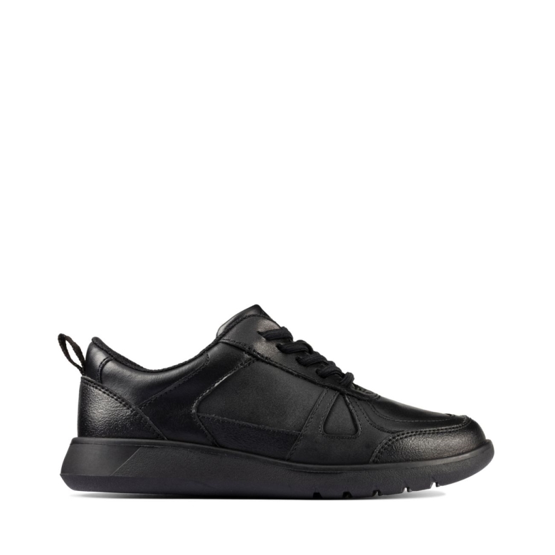 Schwarzes Leder Clarks Scape Track Kid Schwarzes Leder