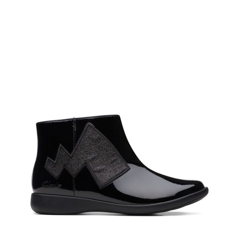 Schwarzer Lack Clarks Etch Trail Kid Schwarzer Lack