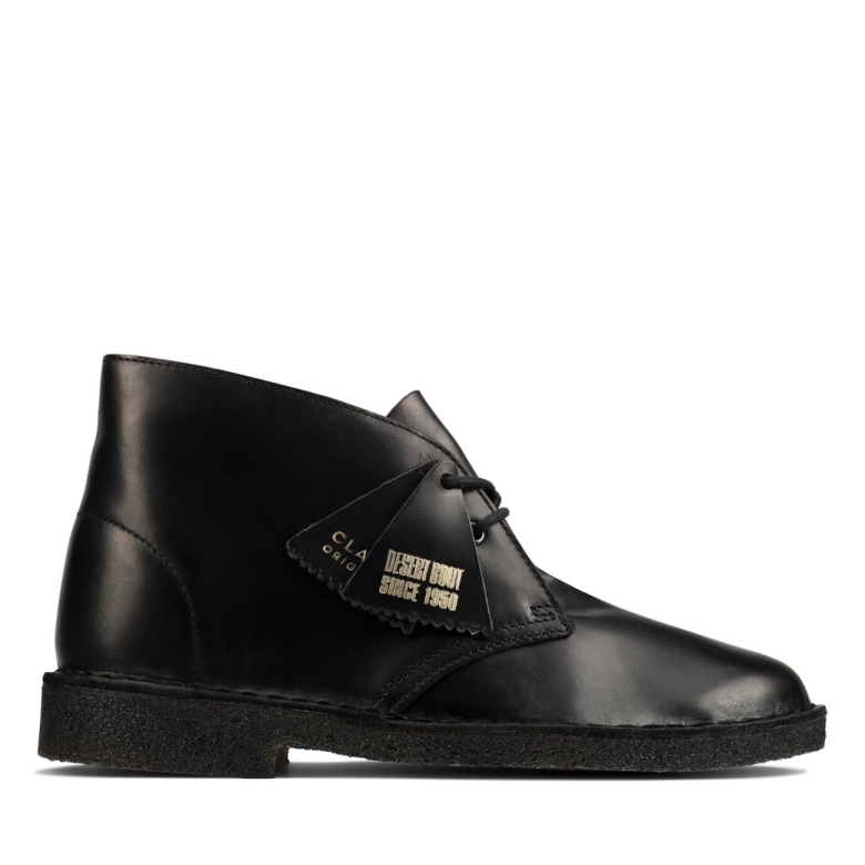Schwarz Polierter Wüstenstiefel Schwarz Polierte Clarks