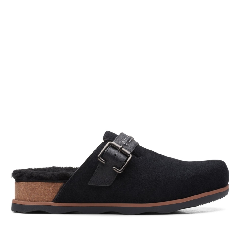 Schwarzes Wildleder Clarks Brynn Slide Schwarzes Wildleder