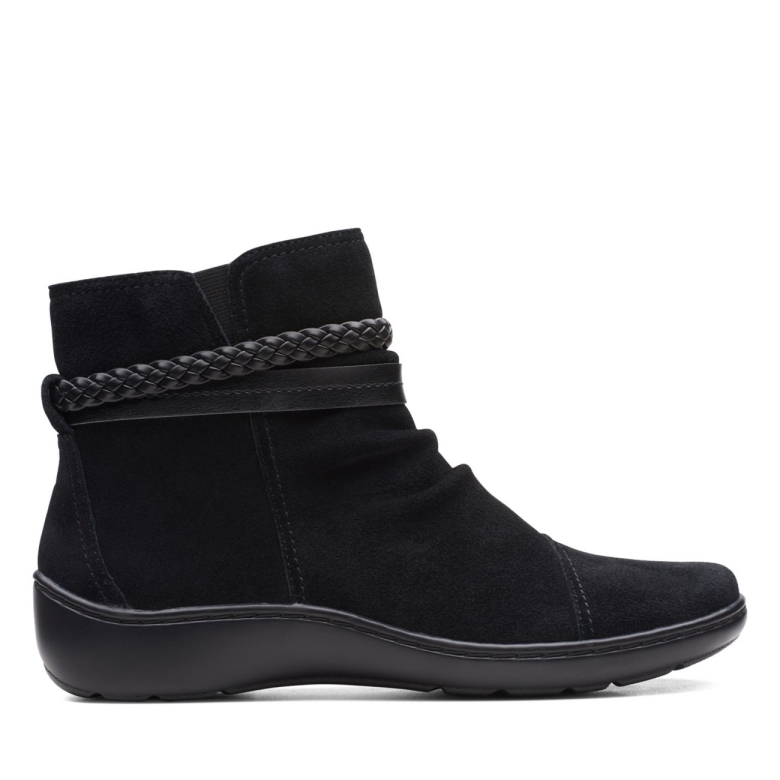 Schwarzes Wildleder Cora Flechtenstiefel Schwarzes Wildleder Clarks