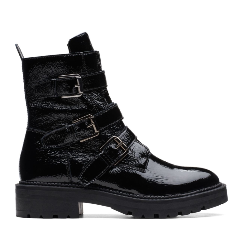 Clarks Anzino Schnalle Schwarz Lack Schwarz Lack