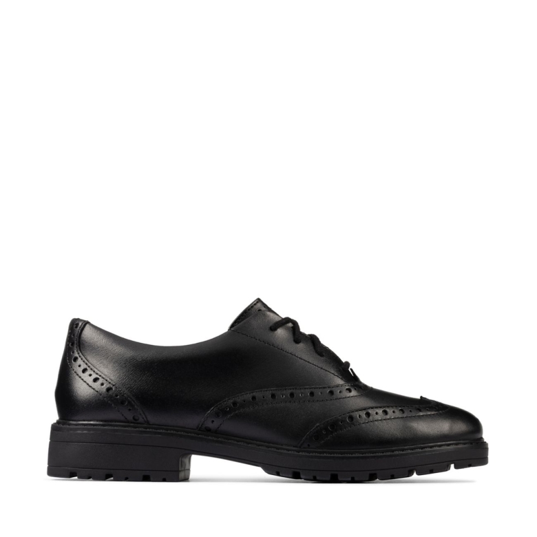Clarks Schwarzes Leder Loxham Brogue Jugend Schwarzes Leder