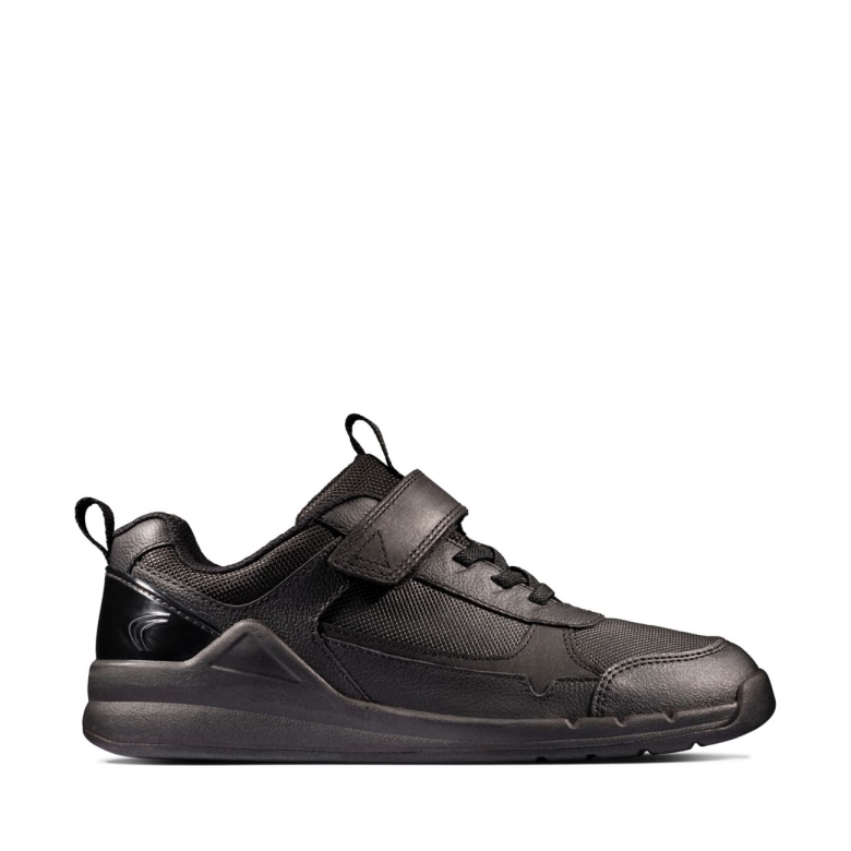 Clarks Schwarzes Leder Orbit Sprint Jugend Schwarzes Leder