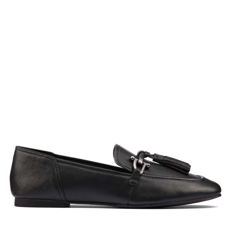 Clarks Schwarzes Leder Reines 2 Quasten Schwarzes Leder