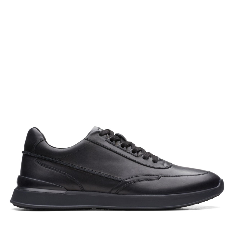 Clarks Schwarzes Leder Race Lite Lace Schwarzes Leder