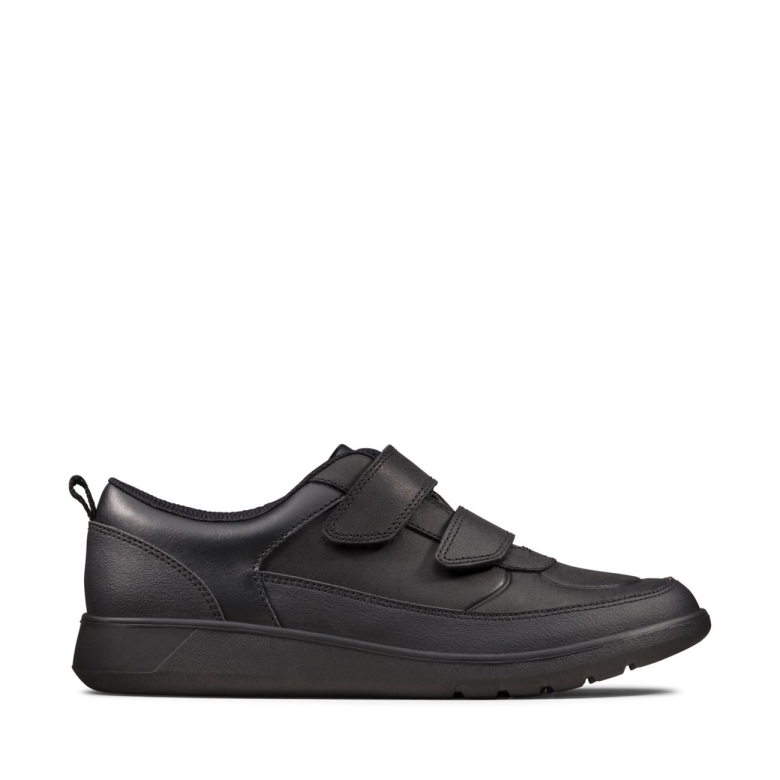 Clarks Schwarzes Leder Scape Flare Jugend Schwarzes Leder
