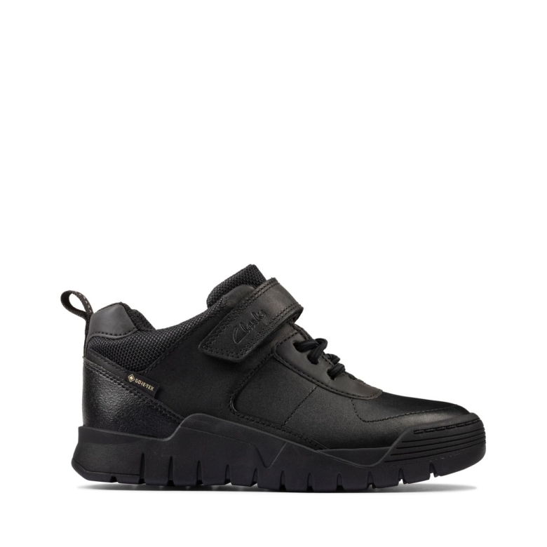 Clarks Schwarz Leder Scooter Up Gore-tex Kid Schwarz Leder