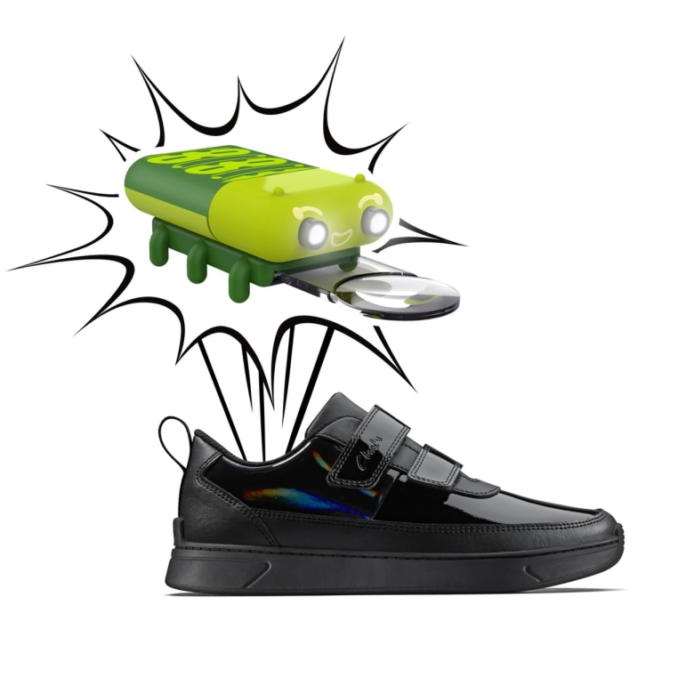 Clarks, Schwarzes Lackleder, Leuchtendes, Tiefes, Schwarzes Lackleder