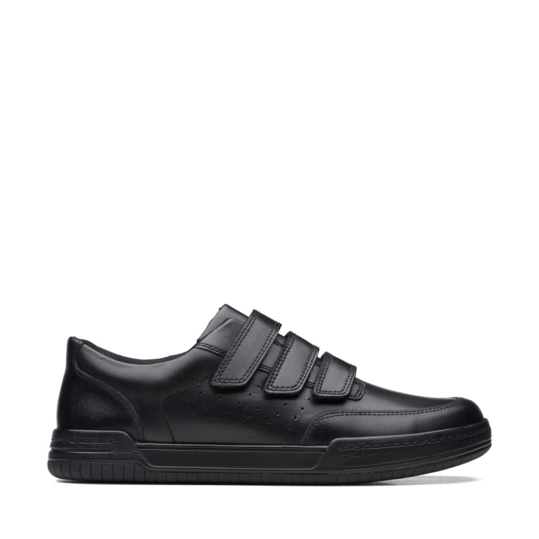 Clarks Fawn Bar Jugend Schwarzes Leder Schwarzes Leder