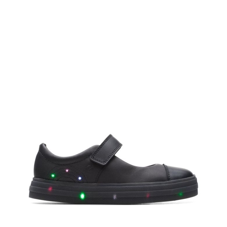 Clarks Flare Shine Kid Schwarzes Leder Schwarzes Leder