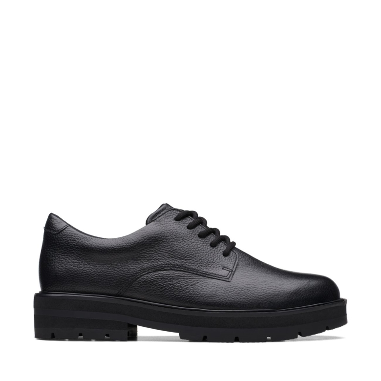 Clarks Prag Spitze Jugend Schwarzes Leder Schwarzes Leder