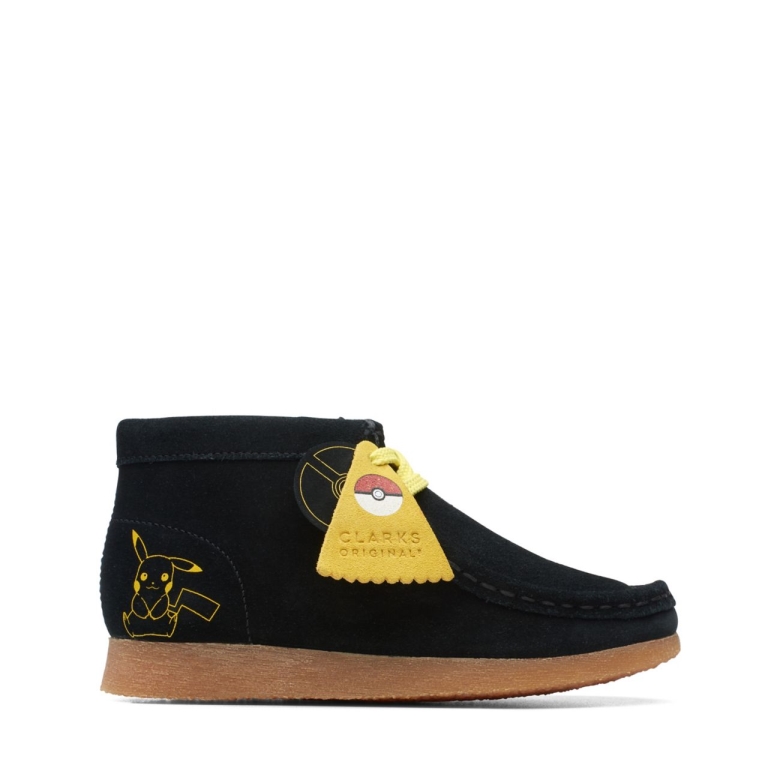 Clarks Wallabee Mist Kid Schwarzer Druck Schwarzer Druck