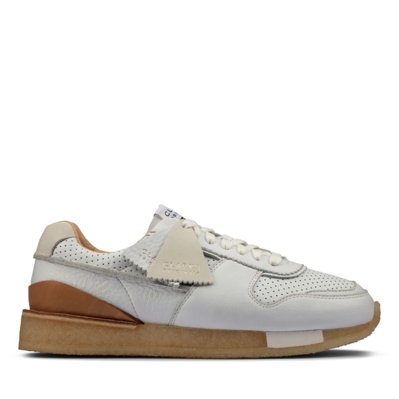 Clarks Weißes Leder Tor Run Weißes Leder