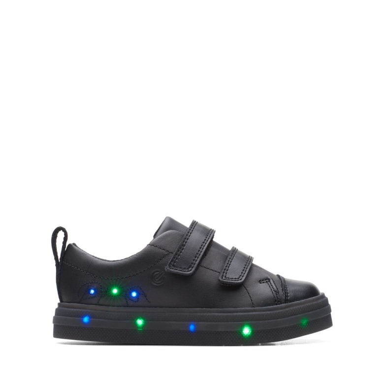 Flare Bright Kleinkind Schwarzes Leder Clarks Schwarzes Leder