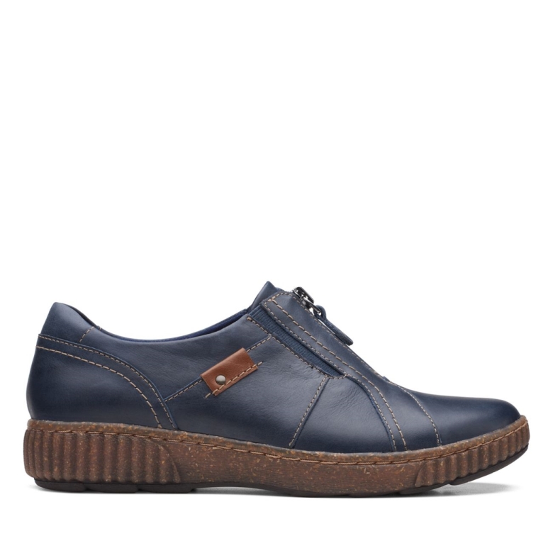 Marineblaues Leder Clarks Magnolia Reißverschluss Marineblaues Leder
