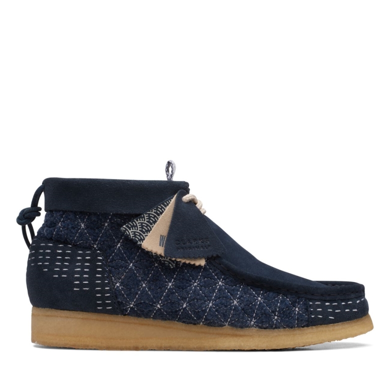 Navy Sashiko Clarks Wallabee-Stiefel