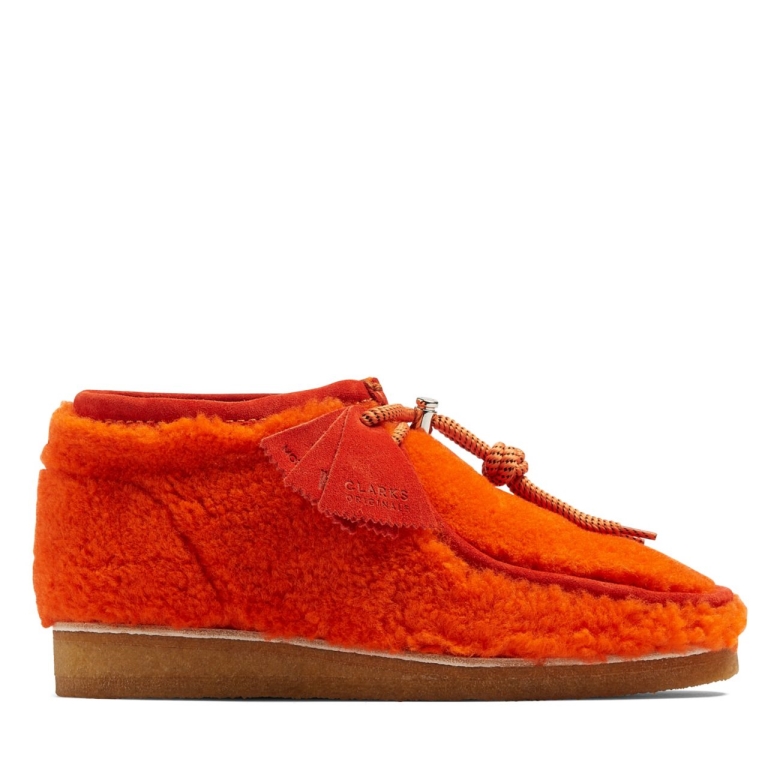 Orangefarbener Wallabee-Stiefel Aus Wolle Orangefarbene Woll-Clarks