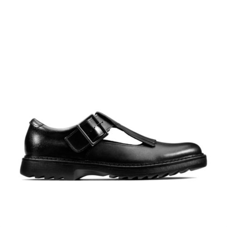 Asher Verve Jnr F Fit Clarks Schwarzes Leder
