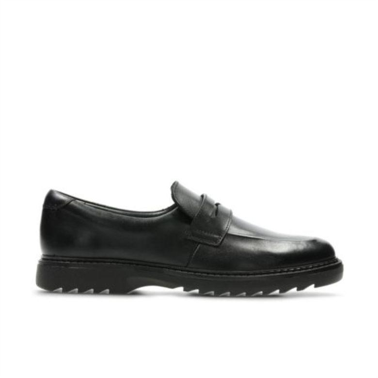 Schwarzes Leder Clarks Asher Stride Jnr F Fit