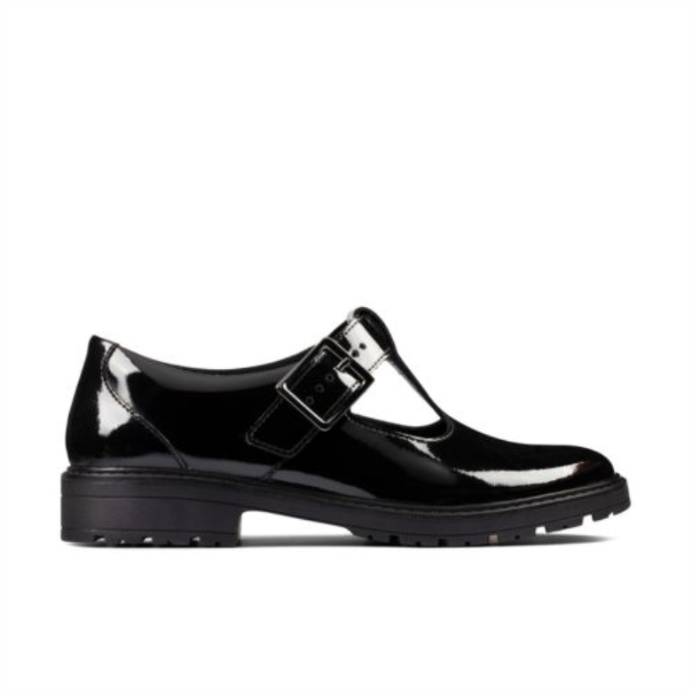 Schwarzes Lackleder Loxhamshine Jnr F Fit Clarks