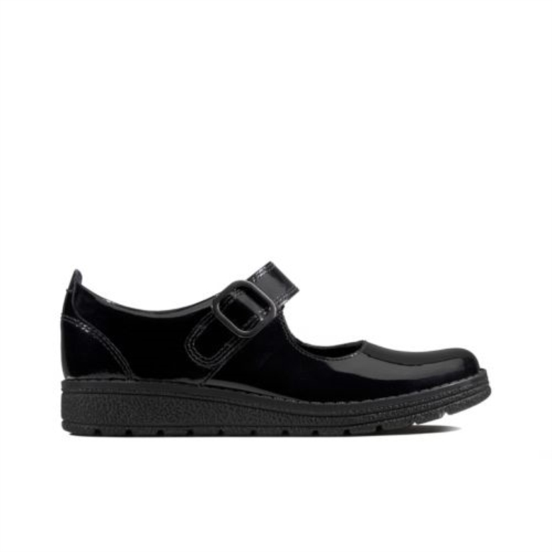 Clarks Schwarzes Lack-mendip-stitch Inf F Fit