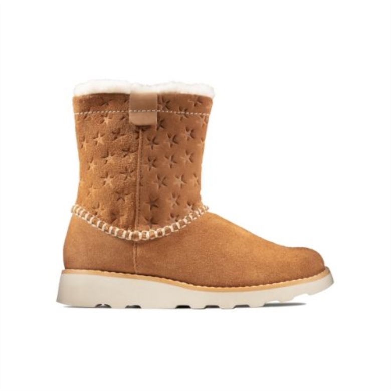 Clarks Crown Piper Jnr F Fit Hellbraunes Wildleder