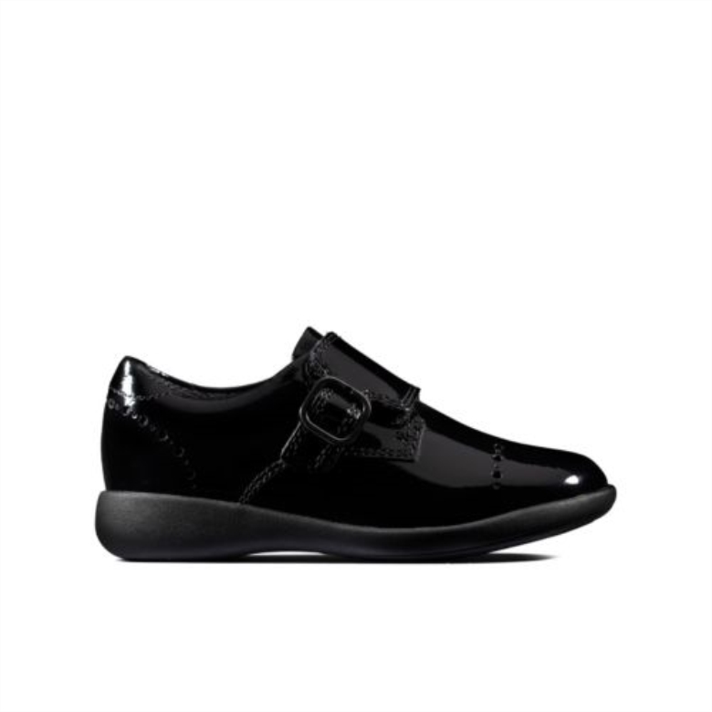 Clarks Etch Strap Inf F Fit Schwarzes Lackleder