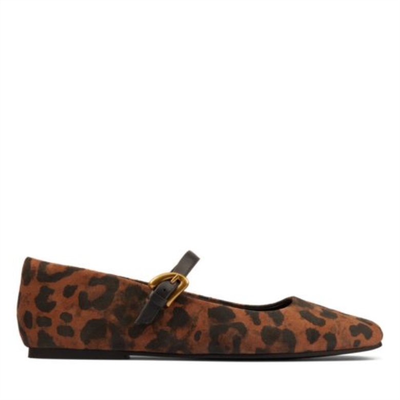 Clarks Tbar Aus Reinem Wildleder Mit Leopardenmuster