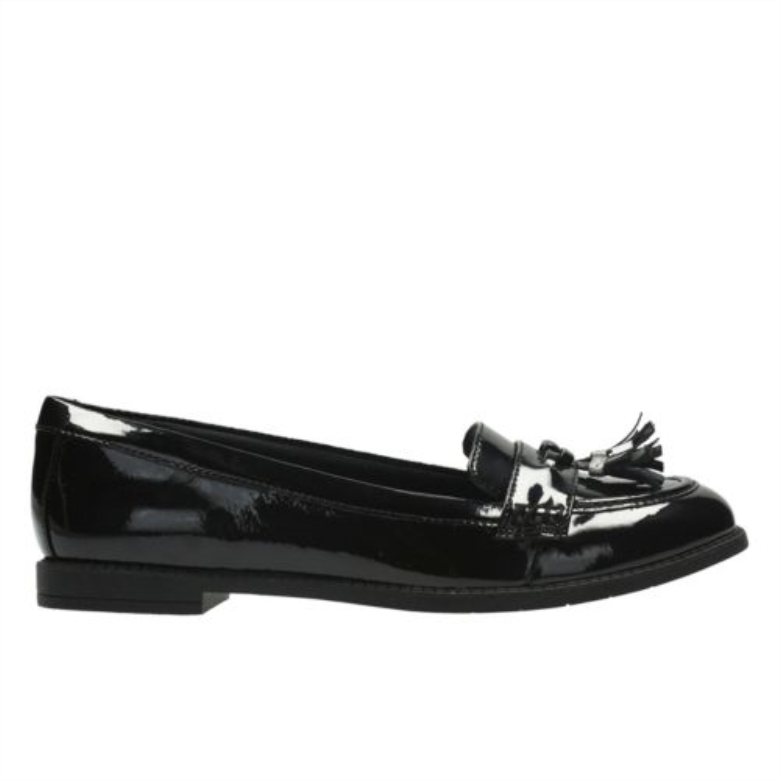 Clarks Preppy Edge Bl Jnr F Fit Schwarzer Lack