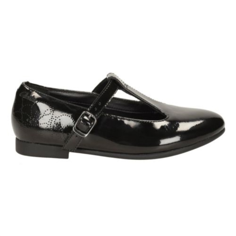 Clarks Selsey Fudge Jnr G Fit Schwarzer Lack