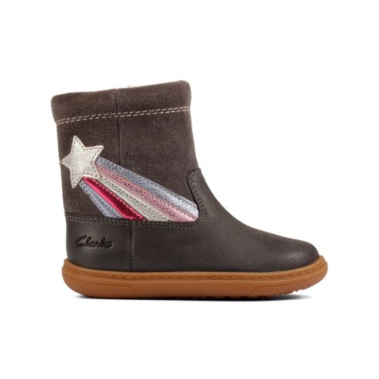 Dunkelgraues Leder Clarks Flash Shine Inf G Fit