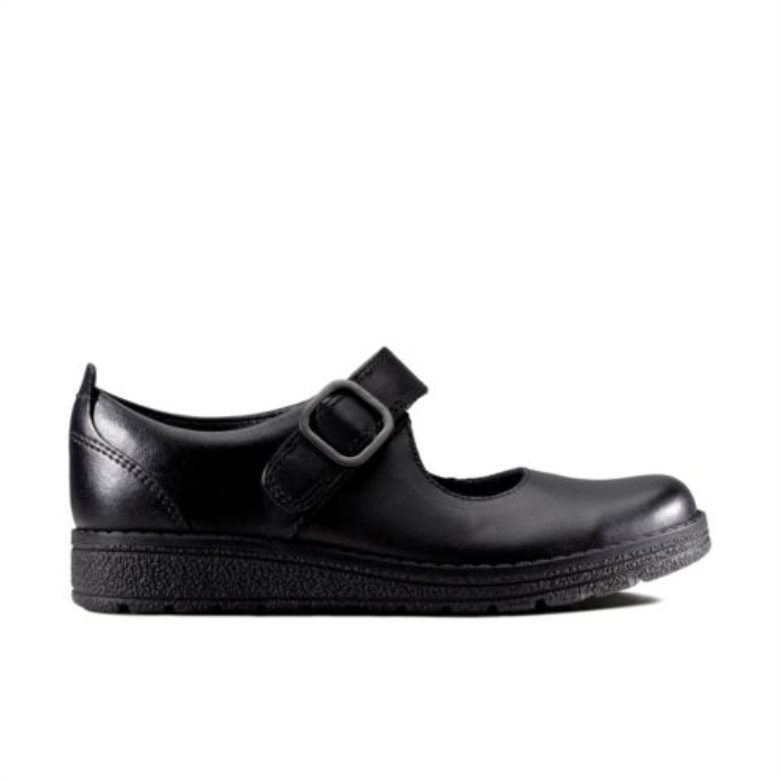 Mendip Stitch Jnr F Fit Schwarzes Leder Clarks