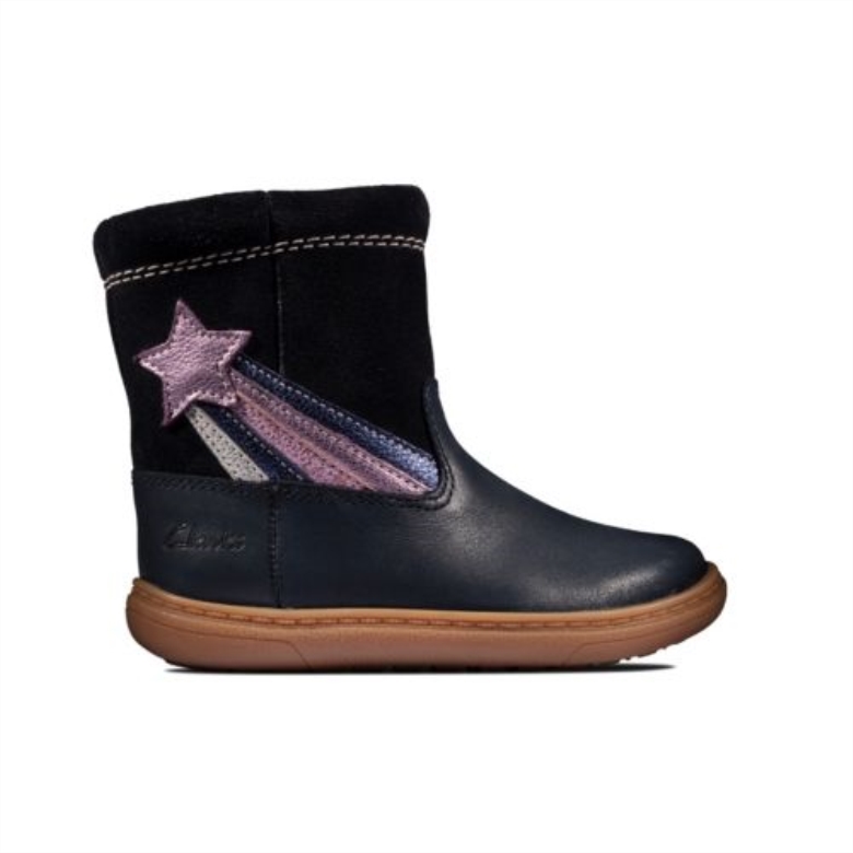 Marineblaues Leder Flash Shine Fst F Fit Clarks