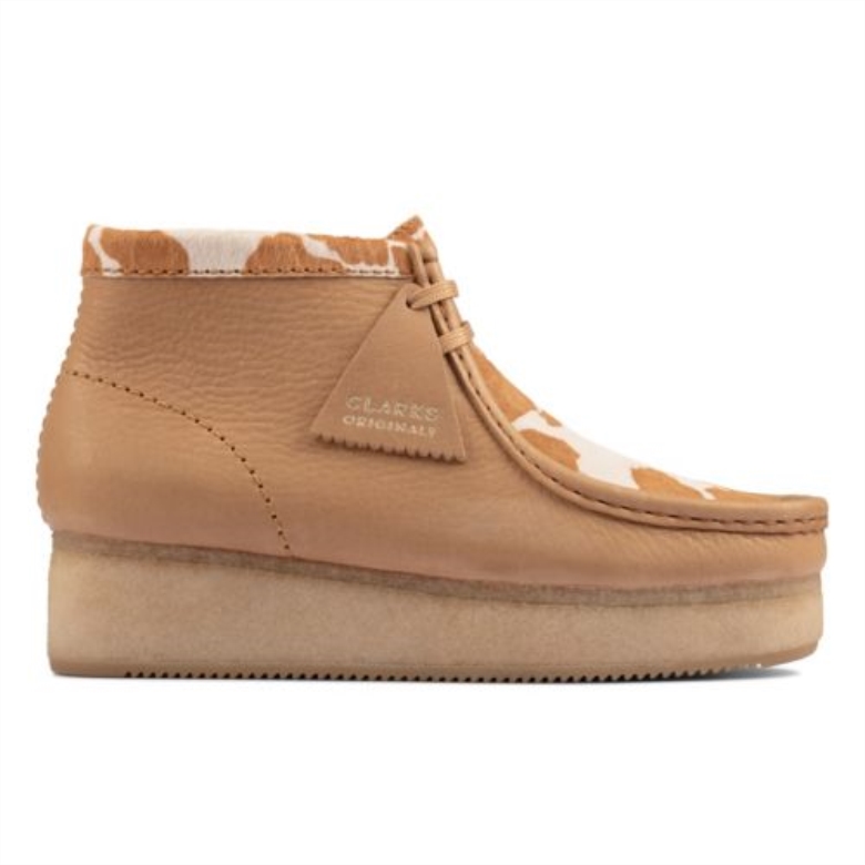 Wallabee Keil Clarks Brauner Kuhdruck