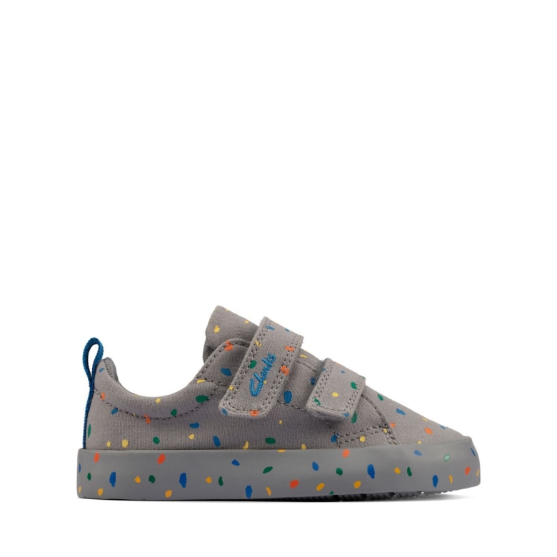 Stockfleckiger Druck Auf Grauem Canvas Von Clarks