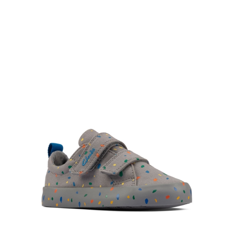Stockfleckiger Druck Auf Grauem Canvas Von Clarks