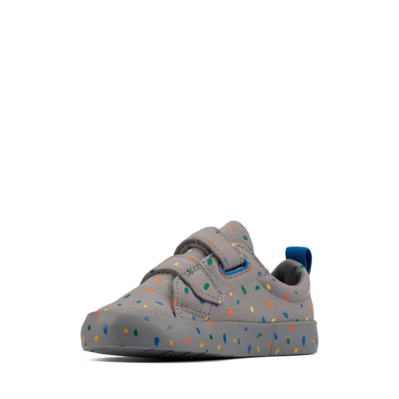 Stockfleckiger Druck Auf Grauem Canvas Von Clarks