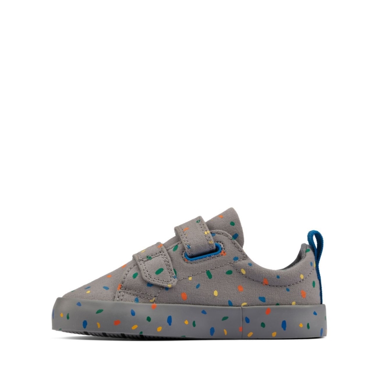 Stockfleckiger Druck Auf Grauem Canvas Von Clarks