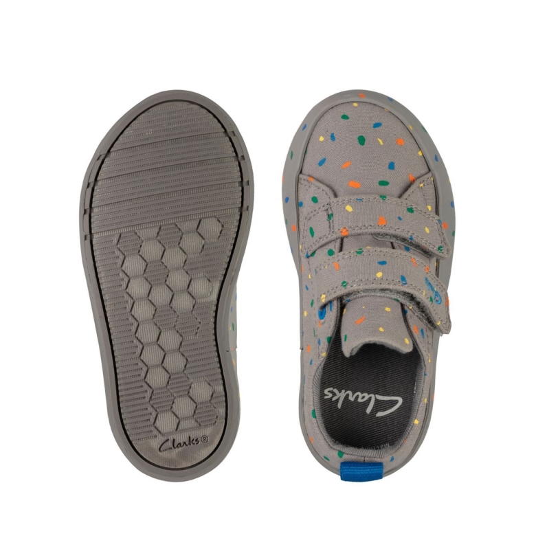 Stockfleckiger Druck Auf Grauem Canvas Von Clarks