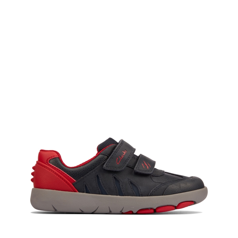 Clarks Marine/rotes Leder Rex Spielen K